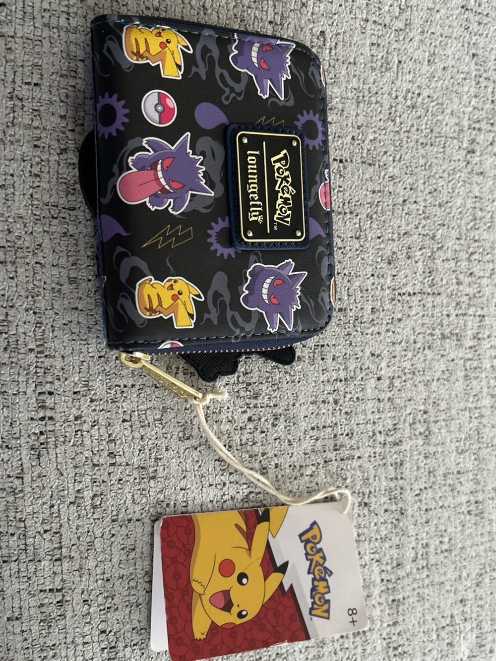 Loungefly Black Pokémon Pikachu & Gengar Zip Wallet with Gold Logo